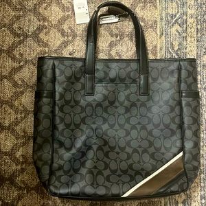 Coach Tote Logo CC Bag Black Leather Brown New With Tags NWT Purse Travel